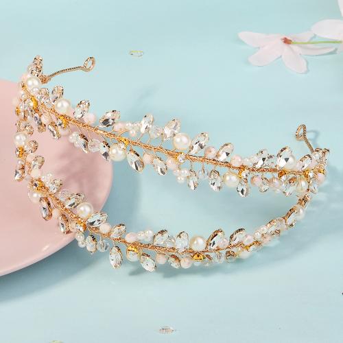 Hair Bands, Zinc Alloy, with Plastic Pearl, gold color plated & for woman & with rhinestone 