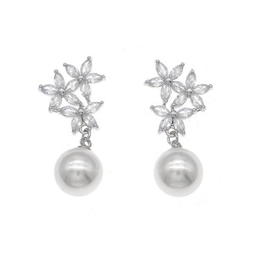Boucle d'oreille en alliage de zinc en plastique perle, avec zircon cubique & perle de plastique, Placage, styles différents pour le choix & pour femme, plus de couleurs à choisir, Vendu par paire
