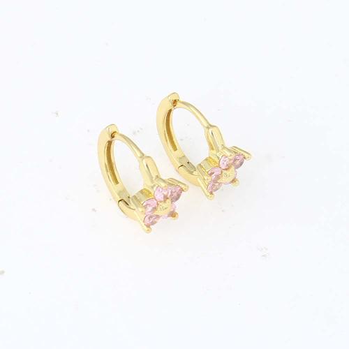 Cubic Zirconia Micro Pave Brass Earring, gold color plated, micro pave cubic zirconia & for woman, pink 