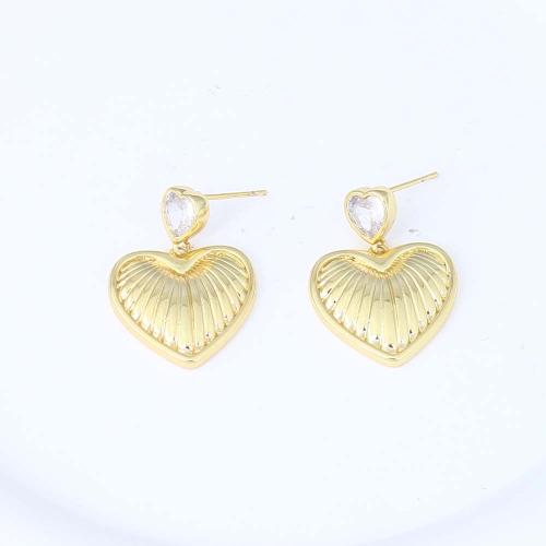 Cubic Zirconia Micro Pave Brass Earring, Heart, gold color plated, micro pave cubic zirconia & for woman 