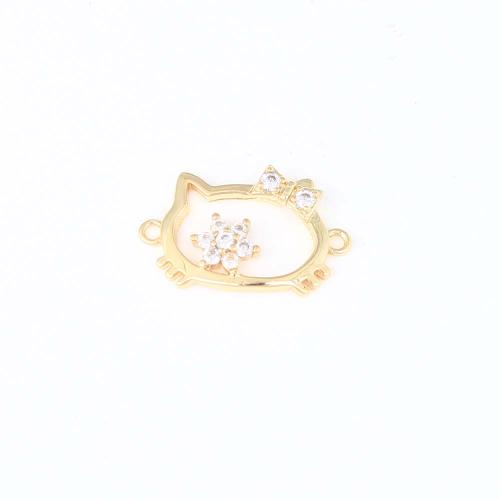 Cubic Zirconia Micro Pave Brass Connector, Cat, gold color plated, DIY & micro pave cubic zirconia & 1/1 loop 
