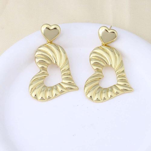 Brass Drop Earring, Heart, gold color plated, for woman 