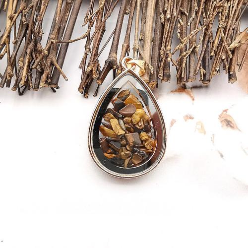 Glass Zinc Alloy Pendants, with Natural Stone & Glass, Teardrop, plated, DIY 