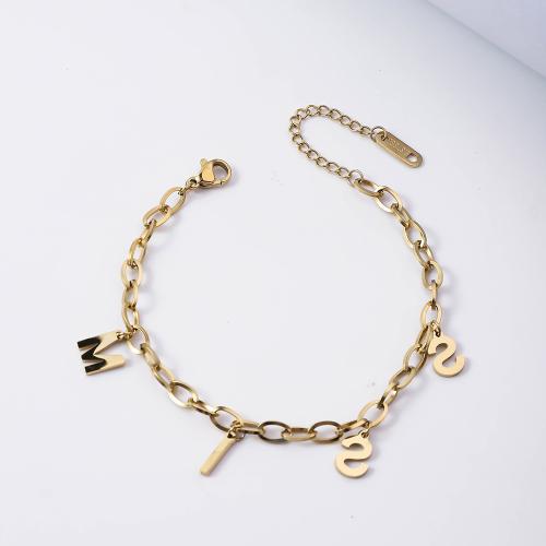 Bracelet en acier inoxydable, Acier inoxydable 304, avec 5cm chaînes de rallonge, Placage de couleur d'or, bijoux de mode, doré cm, Vendu par PC