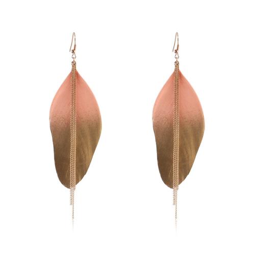 Zinc Alloy Drop Earring, with Feather, Leaf, plated, fashion jewelry & for woman, original color 