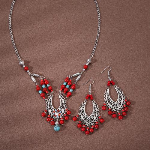 Fashion Zinc Alloy Jewelry Sets, with Synthetic Turquoise, handmade, fashion jewelry & for woman Girth of about 54-13cm; Earring about . 