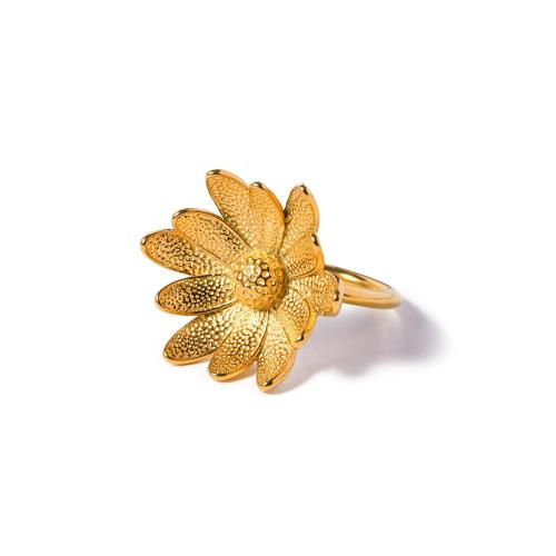 Stainless Steel Finger Ring, 304 Stainless Steel, Daisy, plated, for woman, golden, US Ring 