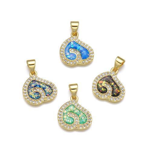 Cubic Zirconia Micro Pave Brass Pendant, with Opal, Heart, plated, DIY & micro pave cubic zirconia 