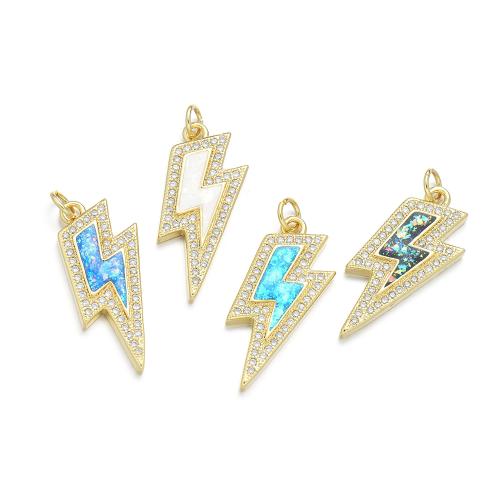 Cubic Zirconia Micro Pave Brass Pendant, with Opal, Lightning Symbol, plated, DIY & micro pave cubic zirconia 