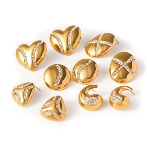 Edelstahl Stud Ohrring, 304 Edelstahl, plattiert, verschiedene Stile für Wahl & Micro pave Zirkonia & für Frau, goldfarben, verkauft von Paar