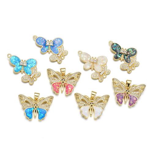 Cubic Zirconia Micro Pave Brass Pendant, with Opal, Butterfly, plated, DIY & micro pave cubic zirconia 