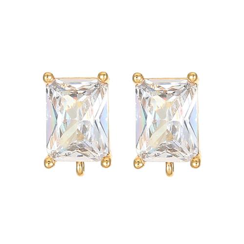 Brass Earring Stud Component, plated & micro pave cubic zirconia & enamel, golden 
