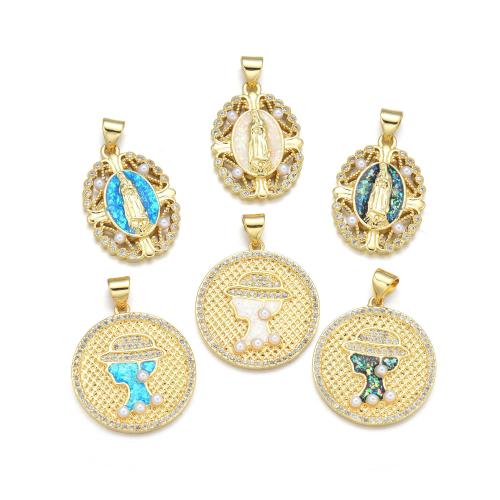 Cubic Zirconia Micro Pave Brass Pendant, with Seedbead & Opal, plated, DIY & micro pave cubic zirconia 