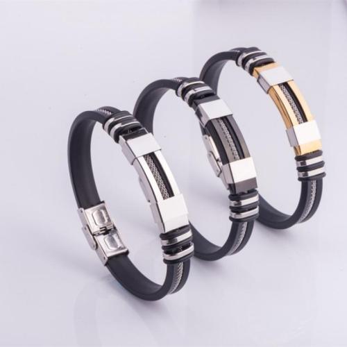 Silicone Stainless Steel Bracelets, 304 Stainless Steel, with Silicone, handmade, Unisex Approx 21.5 cm 