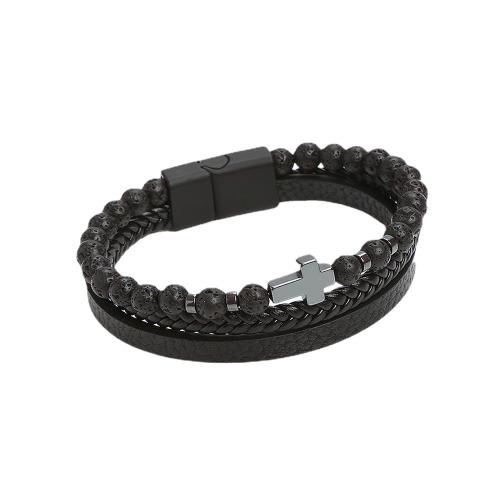 PU Leather Cord Bracelets, Zinc Alloy, with PU Leather & Gemstone & Hematite, plated & Unisex Approx 21 cm 