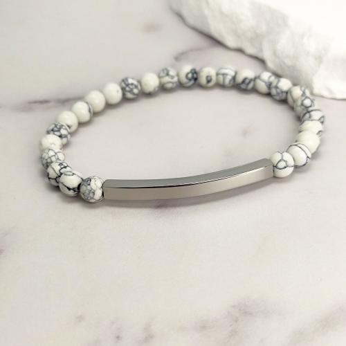 Stainless Steel Charm Bracelet, 304 Stainless Steel, with Howlite, plated, for woman cm 