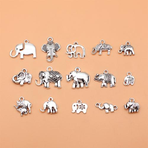 Colgantes Animales de Aleación de Zinc, Elefante, chapado en color de plata antigua, Bricolaje, 15PCs/Set, Vendido por Set