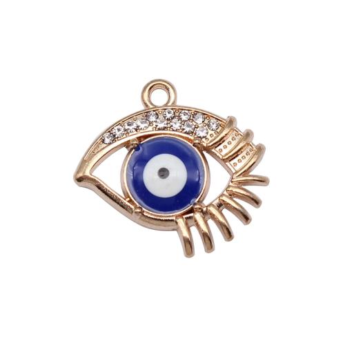 Zinc Alloy Evil Eye Pendant, gold color plated, DIY & enamel & with rhinestone 