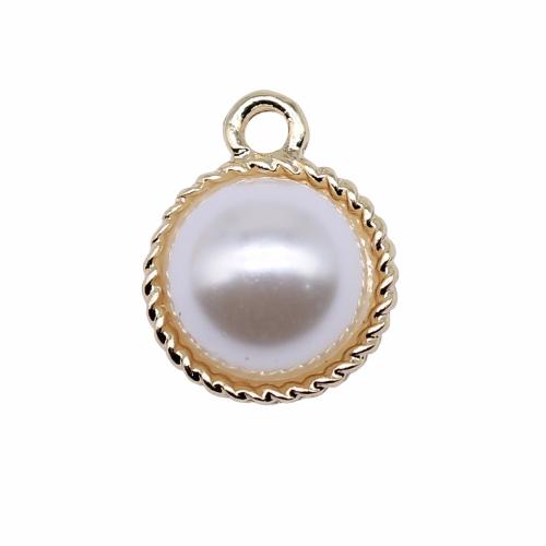 Plastic Zinc Alloy Pendants, with Plastic Pearl, Dome, gold color plated, DIY [