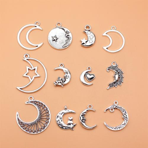 Zinc Alloy Jewelry Pendants, Moon, antique silver color plated, DIY 