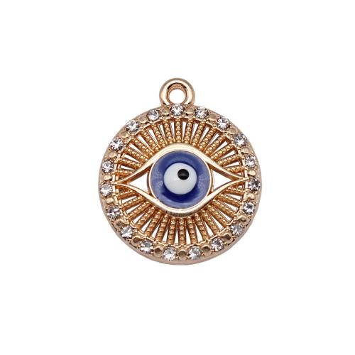 Zinc Alloy Evil Eye Pendant, gold color plated, DIY & evil eye pattern & enamel & with rhinestone 
