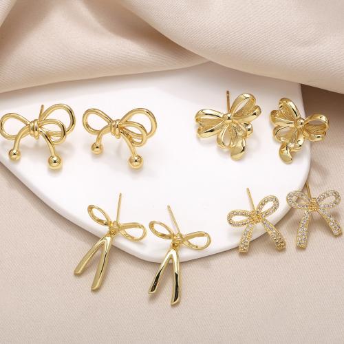 Cubic Zirconia Micro Pave Brass Earring, Bowknot, gold color plated, fashion jewelry & micro pave cubic zirconia, golden 
