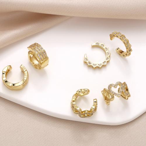 Boucles d'oreilles en laiton zircon cubique pavent, Placage de couleur d'or, bijoux de mode & modèles différents pour le choix & pavé de micro zircon, doré, Vendu par paire