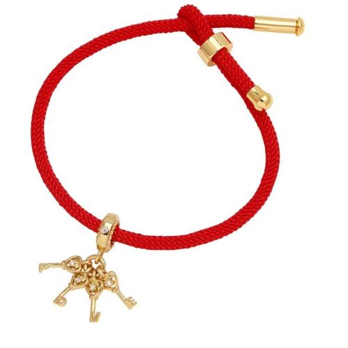 Cubic Zirconia Micro Pave Brass Bracelet, with Nylon Cord, plated, fashion jewelry & micro pave cubic zirconia, red cm 