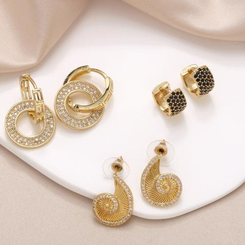 Cubic Zirconia Micro Pave Brass Earring, gold color plated, fashion jewelry & micro pave cubic zirconia, golden 