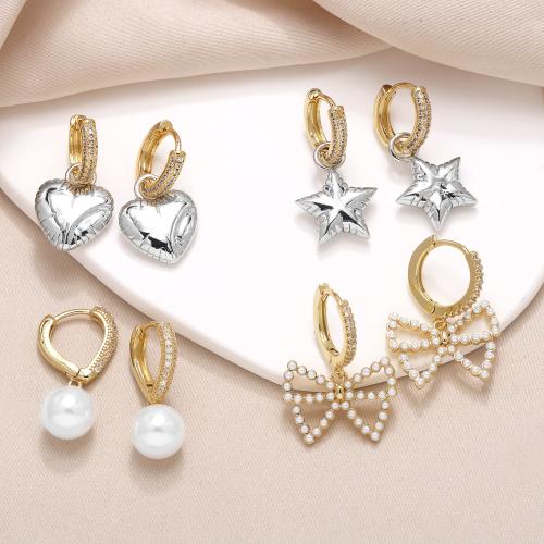 Cubic Zirconia Micro Pave Brass Earring, with Plastic Pearl, plated, fashion jewelry & micro pave cubic zirconia 