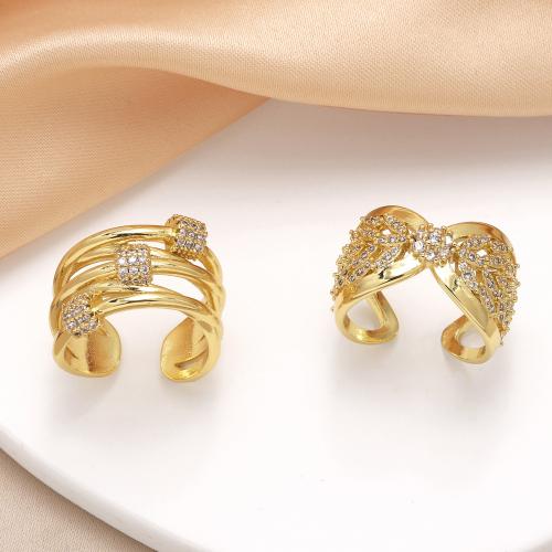 Zircon pavent l'anneau en laiton de doigt, Placage de couleur d'or, bijoux de mode & modèles différents pour le choix & pavé de micro zircon, Or, Vendu par PC