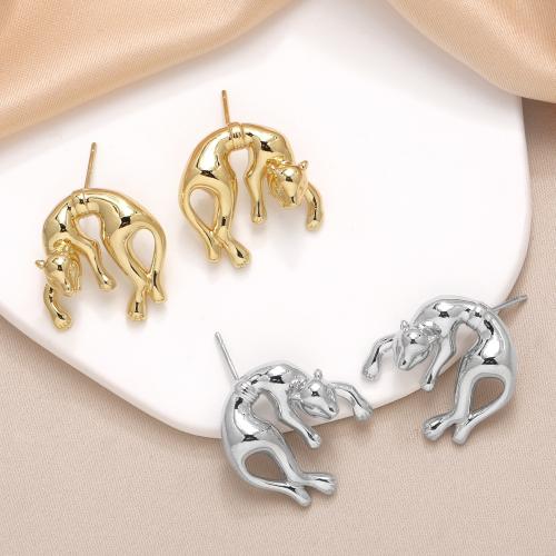 Brass Stud Earring, Cat, plated, fashion jewelry 