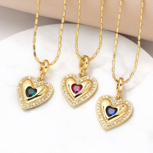 Cubic Zircon Micro Pave Brass Necklace, with 5cm extender chain, Heart, gold color plated, fashion jewelry & micro pave cubic zirconia cm 
