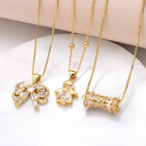 Cubic Zircon Micro Pave Brass Necklace, with 5cm extender chain, gold color plated, fashion jewelry & micro pave cubic zirconia, golden cm 