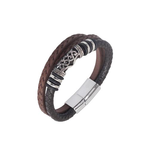 PU Leather Cord Bracelets, Zinc Alloy, with Microfiber PU & PU Leather, handmade, Unisex Approx 21.5 cm 