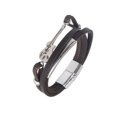 bracelet de cordon en PU , alliage de zinc, avec cuir PU, fait à la main, unisexe, plus de couleurs à choisir Environ 21 cm, Vendu par PC