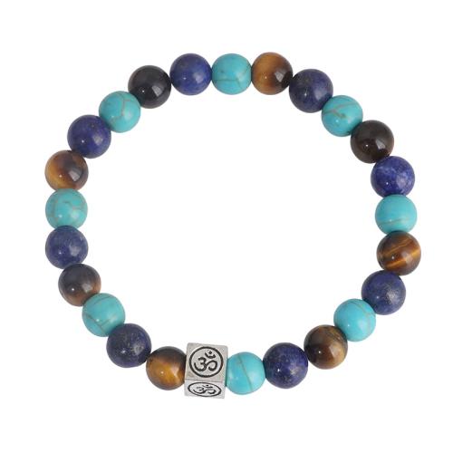 Bracelets en pierres précieuses, alliage de zinc, avec Lapis lazuli & turquoise & oeil de tigre, fait à la main, unisexe, multicolore Environ 18.5 cm, Vendu par PC