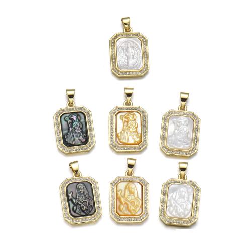 Cubic Zirconia Micro Pave Brass Pendant, with Black Shell & Yellow Shell & White Shell, plated, DIY & micro pave cubic zirconia 