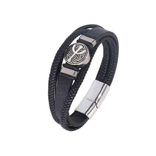 bracelet de cordon en PU , Acier inoxydable 304, avec cuir PU & alliage de zinc, fait à la main, unisexe, plus de couleurs à choisir Environ 21-22 cm, Vendu par PC