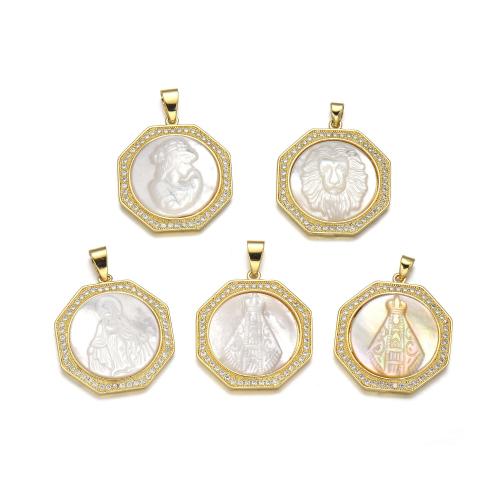 Cubic Zirconia Micro Pave Brass Pendant, with Yellow Shell & White Shell, plated, DIY & micro pave cubic zirconia 
