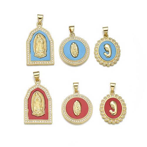 Cubic Zirconia Micro Pave Brass Pendant, with turquoise, plated, DIY & micro pave cubic zirconia 