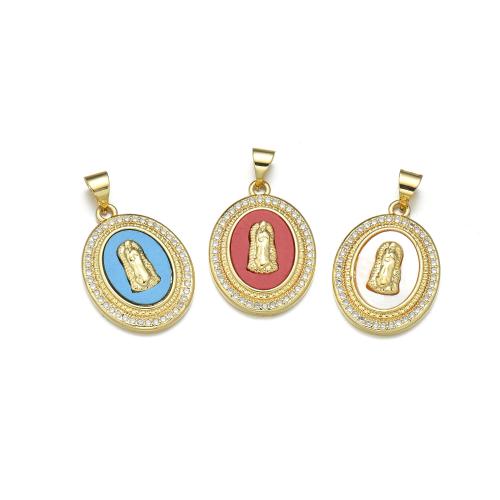 Cubic Zirconia Micro Pave Brass Pendant, with turquoise & Shell, plated, DIY & micro pave cubic zirconia 