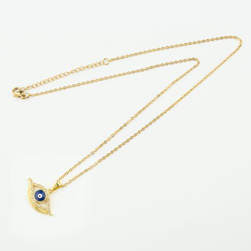 Evil Eye Jewelry Necklace, 304 Stainless Steel, with Brass, plated, micro pave cubic zirconia & for woman & enamel, golden Approx 50 cm 