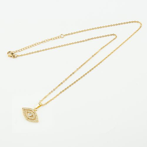 Brass Jewelry Necklace, 304 Stainless Steel, with Brass, plated, micro pave cubic zirconia & for woman, golden Approx 50 cm 
