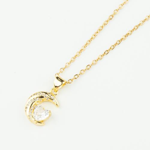 Cubic Zircon Micro Pave Brass Necklace, 304 Stainless Steel, with Brass, plated, micro pave cubic zirconia & for woman, golden Approx 50 cm 