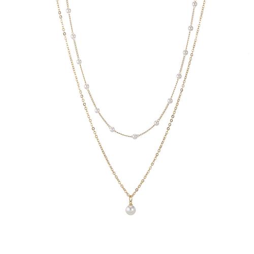 aleación de zinc collar, con Perlas plásticas, chapado, para mujer, dorado, Size 36+5cm, 46+5cm, Vendido por UD