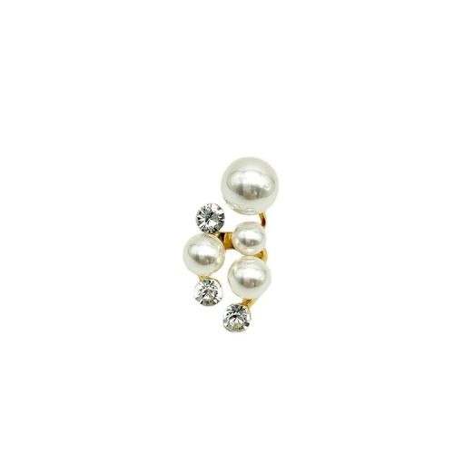 Zinc Alloy Open Finger Ring, with Plastic Pearl, plated, micro pave cubic zirconia & for woman, golden 