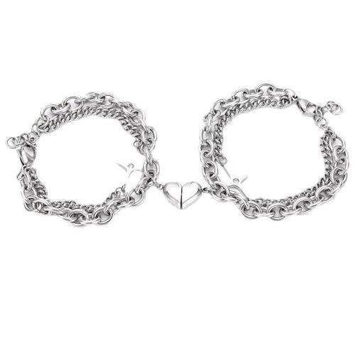 Fashion Zinc Alloy Bracelets, plated, 2 pieces & Unisex, silver color cm 