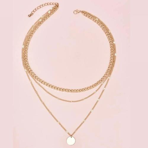 Mode-Multi-Layer-Halskette, Zinklegierung, plattiert, für Frau, goldfarben, 35/38/42cm/ Tail chain 5cm, verkauft von PC