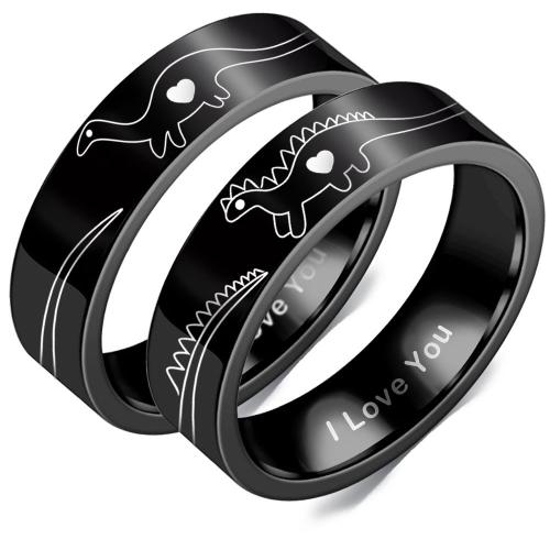 Couple Finger Rings, 304 Stainless Steel, Vacuum Ion Plating, Unisex  black 